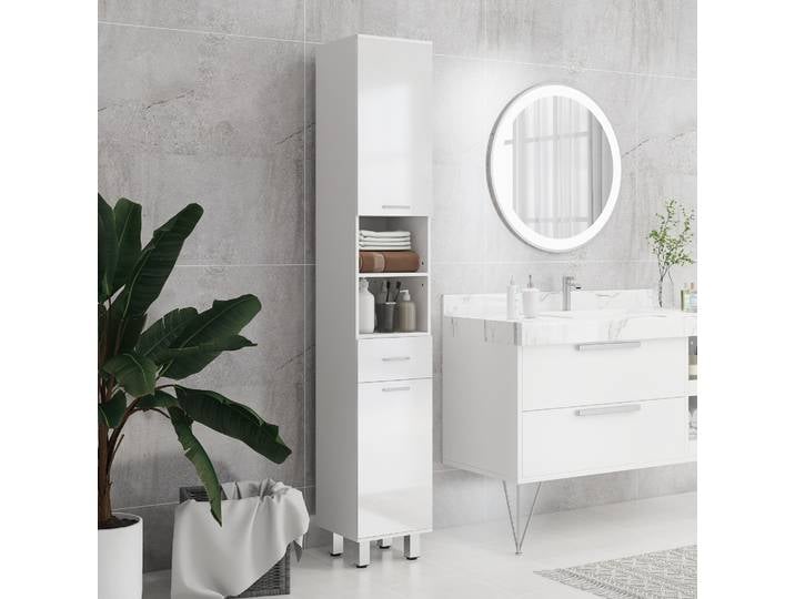 kleankin Colonne Salle de Bain 35x30x170cm Blanc Brillant
