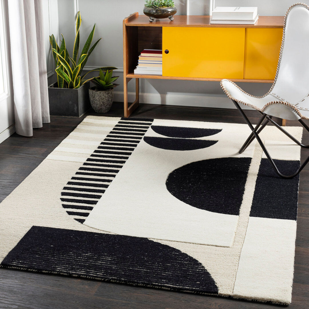 Livabliss Brooklyn Geometric Wool Hand Made Area Rug Beige;Black Rectangle 183 x 274 cm