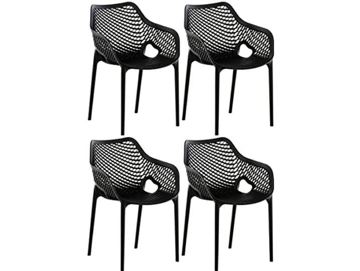 CLP Gartenstuhl 4er Set, stapelbare wetterfeste Kunststoffstühle für Terrasse & Garten, modern mit Armlehnen, Gestell grau, Air XL, Farbe:schwarz