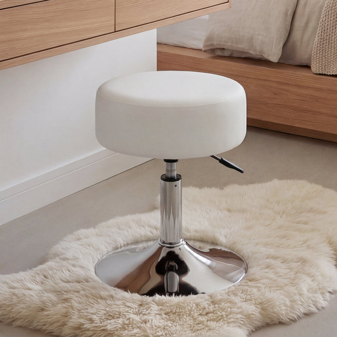 Ivy Bronx PVC Leather Upholstered Accent Stool White