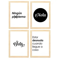 POSTER Set mit 4 Hallo TypografieStil A4 Rahmen aus hellem Holz