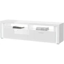 TV-LOWBOARD weiß Hochglanz, Flat-TV Board 200 cm, inkl. Beleuchtung