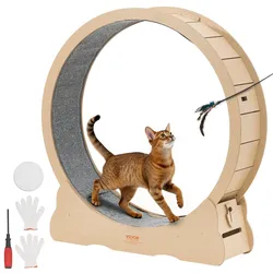 VEVOR Katzenlaufrad, 1080 mm Innendurchmesser, Laufrad aus Holz für 8,6-12,7 kg Katzen, mit Teppichlauffläche & Verriegelungsmechanismus, leises Spielzeug für Wohungkatzen