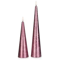 ELAMBIA 2 LED-Kerzen Kegelform metallic Flamme Luma, Timer Höhe 17,5cm & 25cm