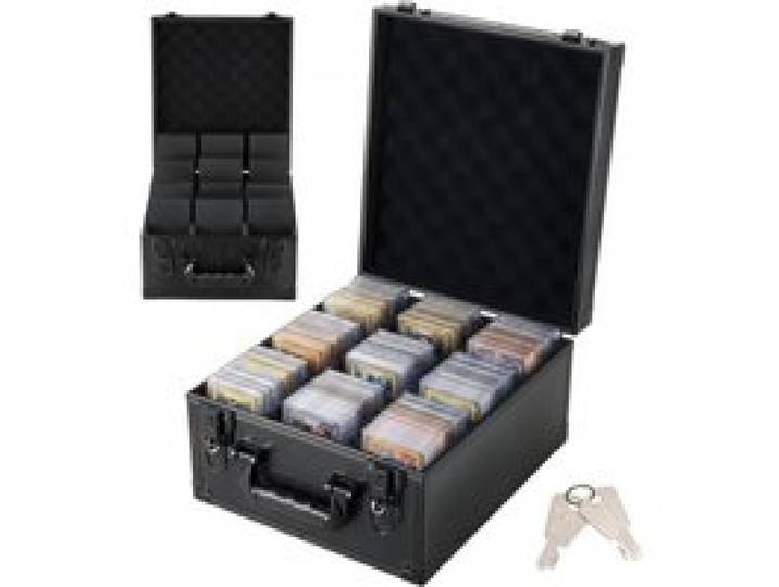 VEVOR Kartenaufbewahrungsbox für 150 PSA-Slab-Karten Sammelbox Schwarz, Geeignet für 100 SGC, 80 BGS, 500 Toploader oder über 999 Lose Karten, mit 3 Reihen, Tragegriff, 12 Trennfächern & Schlüsseln