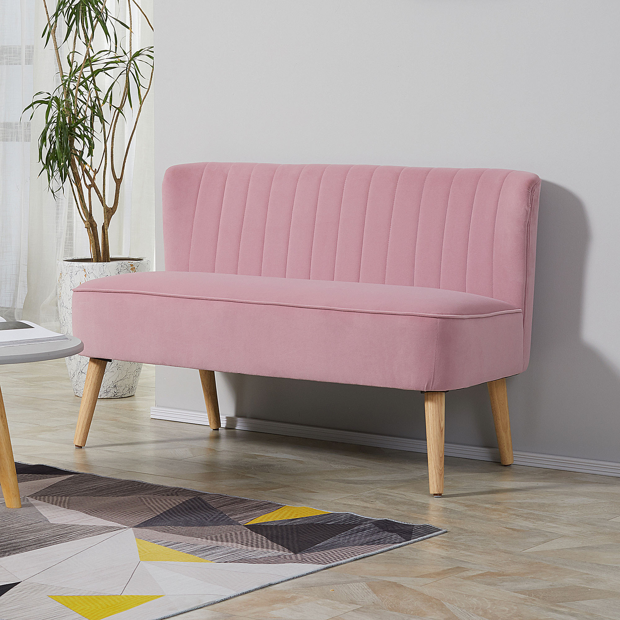 Homcom Divano 2 posti imbottito in tessuto con seduta ampia, Rosa   Aosom Italy