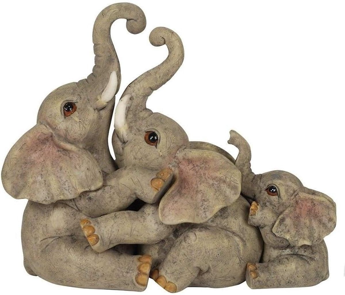 Olifant Familie Ornament Grijs - Decoratief Beeldje voor Volwassenen
