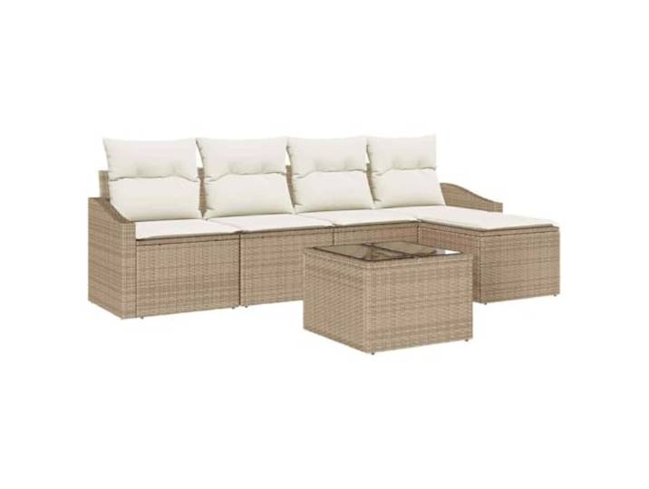 KTHLBRH 6-teiliges Sofaset aus Polyrattan mit verstellbarem Tisch Polyrattan-Sessel, lackierter Stahlrahmen, Polyesterkissen, verstellbarer Tisch, versteckte Aufbewahrung