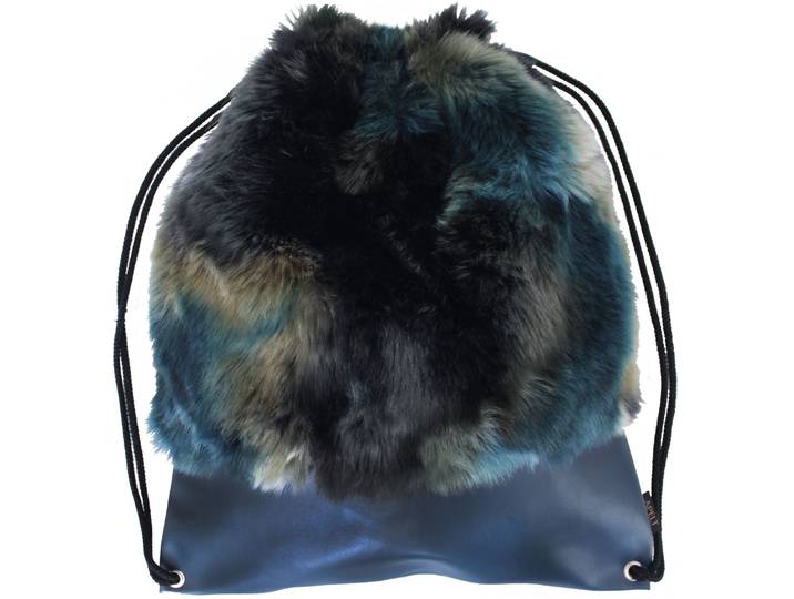 Fellkissen APELT Matchbag Gr. 1, blau (petrol, bedruckt), B:42cm L:50cm, Polyester, Dekokissen_Sitzkissen_Kissenhüllen, Fellkissen, mit Zugschnüre