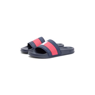 Pantolette TOMMY HILFIGER "CORE HILFIGER FLAG POOL SLIDE", Herren, Gr. 41, Synthetik, blau (dunkelblau), Gummi, kontrastfarbene Details, Schuhe Pantolette, Strandschuh, Flats, Schlupfschuh in typischen Tommy Farben