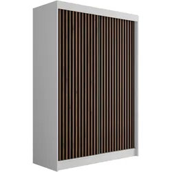 KLEIDERSCHRANK mit Lamel-Schiebetüren VILANv2 - 150 cm Weiß + Lamelle Eiche Wotan