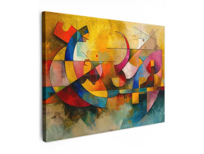 MuchoWow Leinwandbild - Kunst - Abstrakt - Modern - 80x60 - Malerei, Gelb, Textil, Kiefer, Rechteckig, 80x60 cm, gerahmt, Bilder & Rahmen, Bilder, Wandbilder