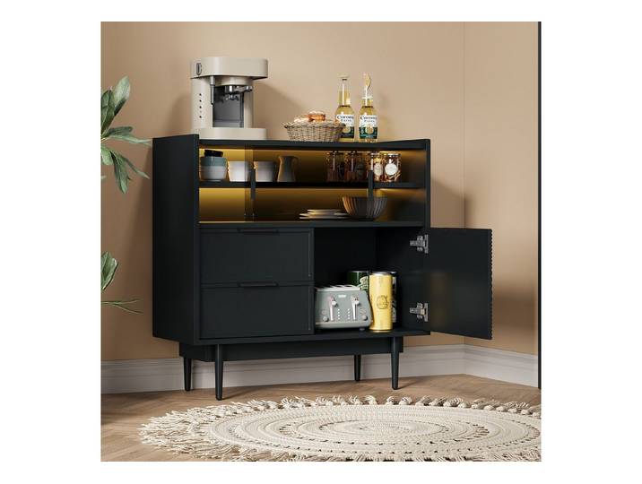 STILVORA Sideboard mit LED-Licht Beistellschrank mit Glastür,Ablageschrank mit Regalen