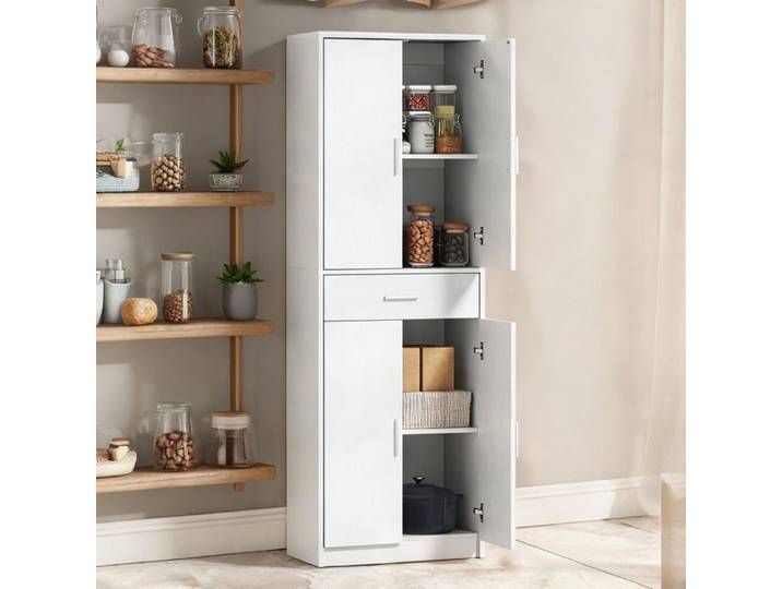Buffet de rangement blanc 60x35x180 cm – Armoire haute avec tiroir et étagères ajustables