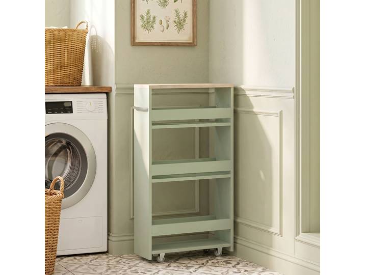 kleankin Chariot 3 Niveaux Rangement 48x15x80cm Vert sur Roulettes