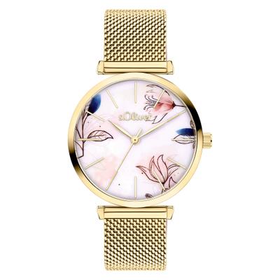 Quarzuhr S.OLIVER "Soft Connection", gold (goldfarben, pink), Armbanduhren, Damen, goldfarben, Quarzuhr, Armbanduhr, Damenuhr, Edelstahlarmband, analog