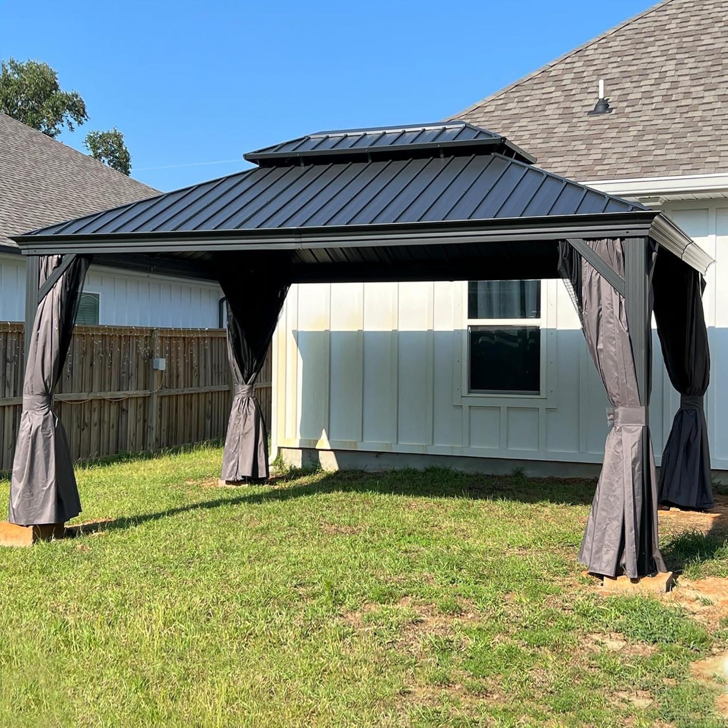 PURPLE LEAF Hardtop Pavillon 4x4.6m wasserdicht winterfest und stabil für den Garten,grau