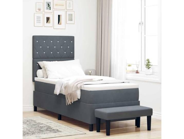 Samt Kopfteil Elegantes Design Boxspringbett Grau 80 x 200 cm Boxspringbett mit Matratze Dunkelgrau 80x200 cm Samt Bett mit Kopfteil Lattenrost Holzgestell Komfort Schlafzimmer