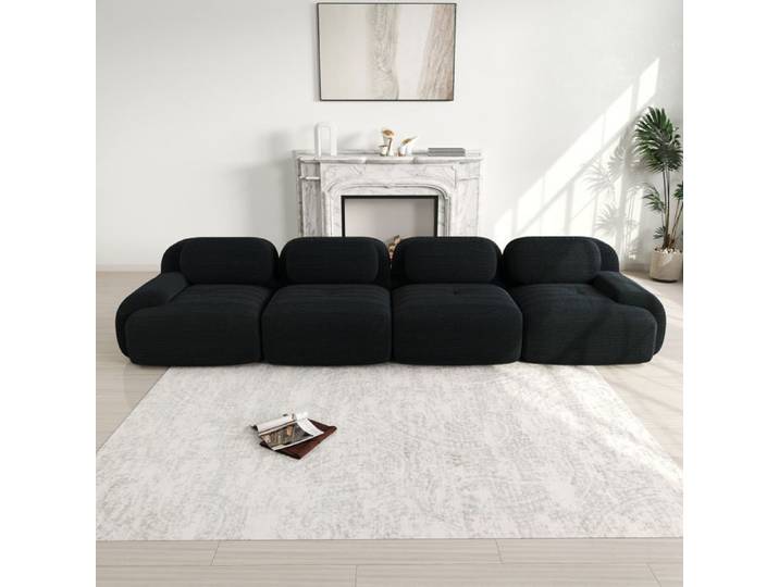 Luscriate - Canapé modulable 4 places en velours côtelé sans montage design ergonomique doux et confortable - Noir