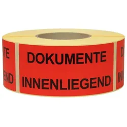 Transpak, Sicherheitskennzeichnung, Hinweisetikett Masse 145x70mm Papier rot DOKUMENTE innenliegend