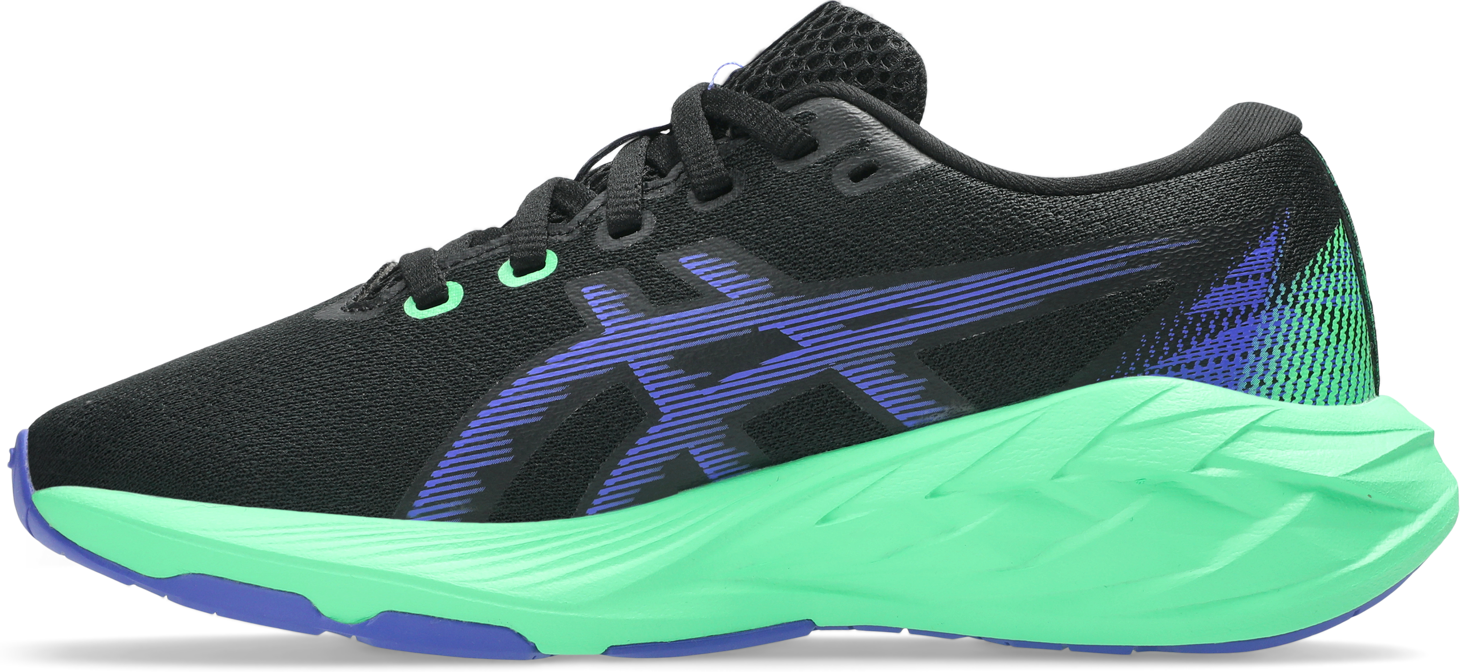 Laufschuh ASICS "NOVABLAST 5 GS", Jungen, Gr. 39,5, schwarz (schwarz, cobalt burst), Synthetik, Schuhe Laufschuh, pour enfants et adolescents schwarz, cobalt burst 39,5