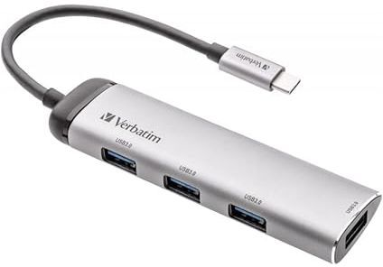 Verbatim USB-C Multiport Hub – 4-Port USB 3.2 Gen 1 Adapter - Silver, New