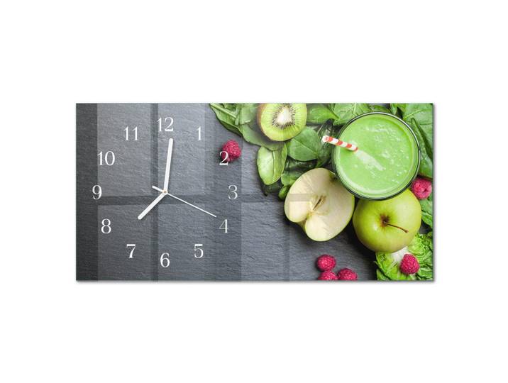 Tulup Wanduhr aus Glas 60x30 cm - Frucht-Smoothie, Grün, Rechteckig, 60x30x0.4 cm, Dekoration, Uhren, Wanduhren