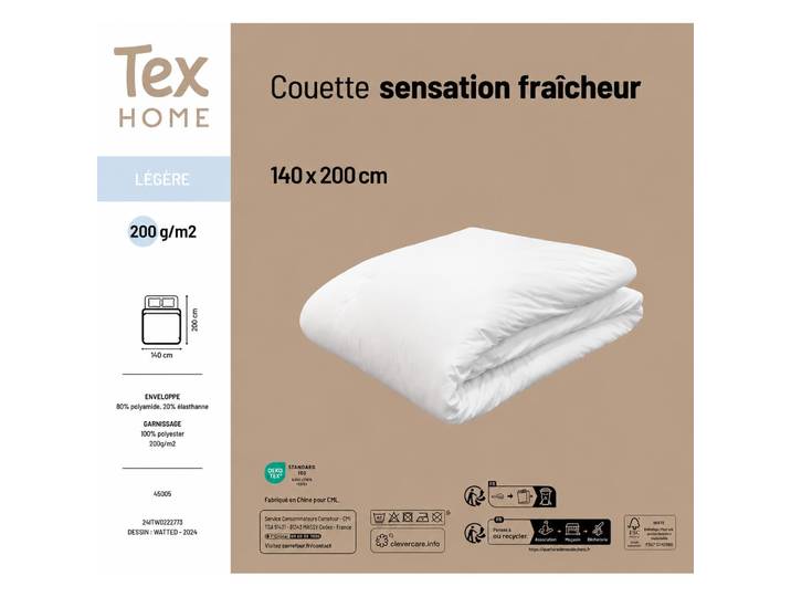 Couette Légère Sensation fraîcheur 140x200cm TEX HOME
