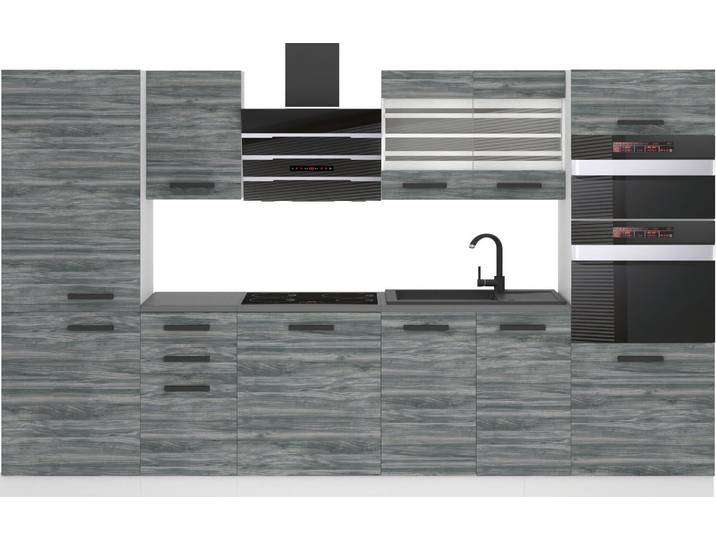 Belini Kitchen block Mila - Meubles de cuisine 300 cm Cuisine équipée sans appareils électroménagers avec meubles hauts et bas\, sans plans de travail\, Glamour Wood