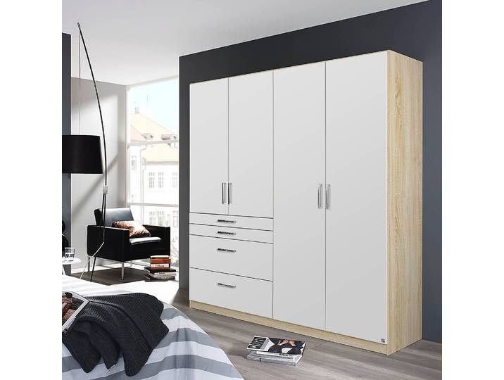 Armoire Homburg II 181cm Blanc/Blanc/Imitation chêne de Sonoma Sans portes miroir