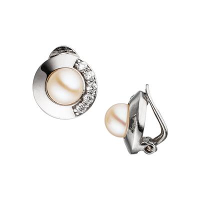 Perlenohrringe JOBO, silber (silber 925), Ohrringe, Damen, 13mm, Perlen Silber 925 (Sterlingsilber), Perlen, Silber 925 (Sterlingsilber), 925 Silber mit Süßwasser-Zuchtperlen und Zirkonia