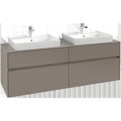 Villeroy & Boch Collaro Waschbeckenunterschrank, für 2 Waschbecken, mit integrierter Beleuchtung, 1600x548x500mm, C024B0VM, Farbe: Front/Korpus: Taupe, Griff: Taupe