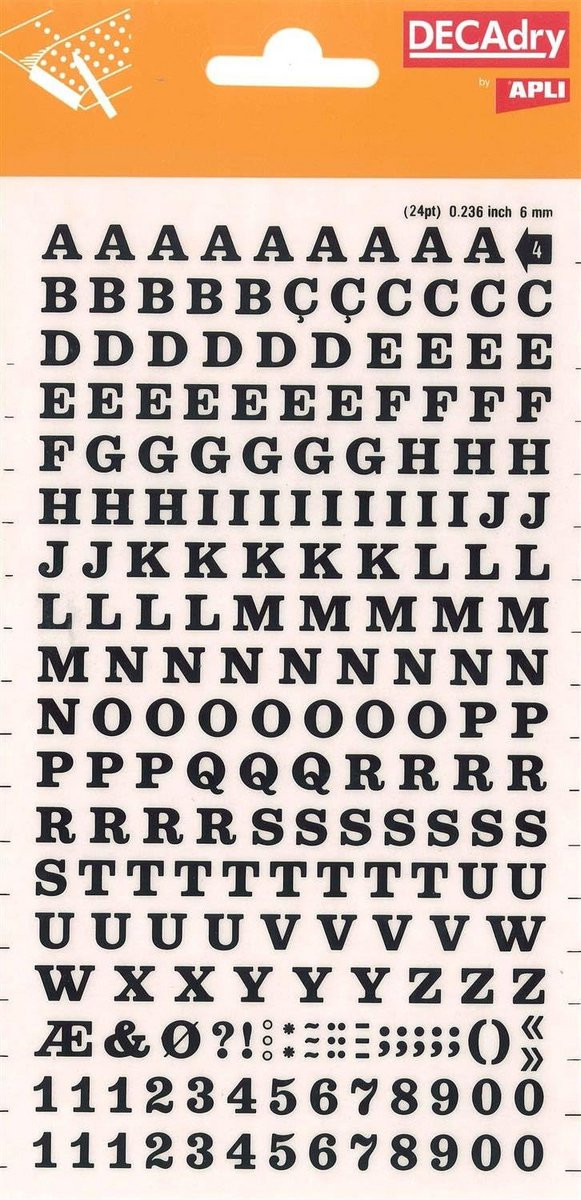 Zwarte overdraagbare stickers met letters en cijfers, 6 mm hoogte