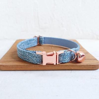 Uplifted Finds Customized Velvet Pet ID Collar With Bowknot & Bell blue l
