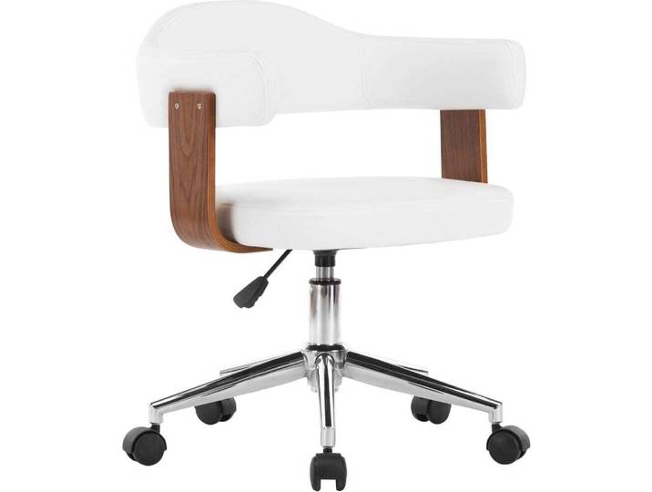 vidaXL Chaise de bureau pivotante blanche en bois courbé et similicuir