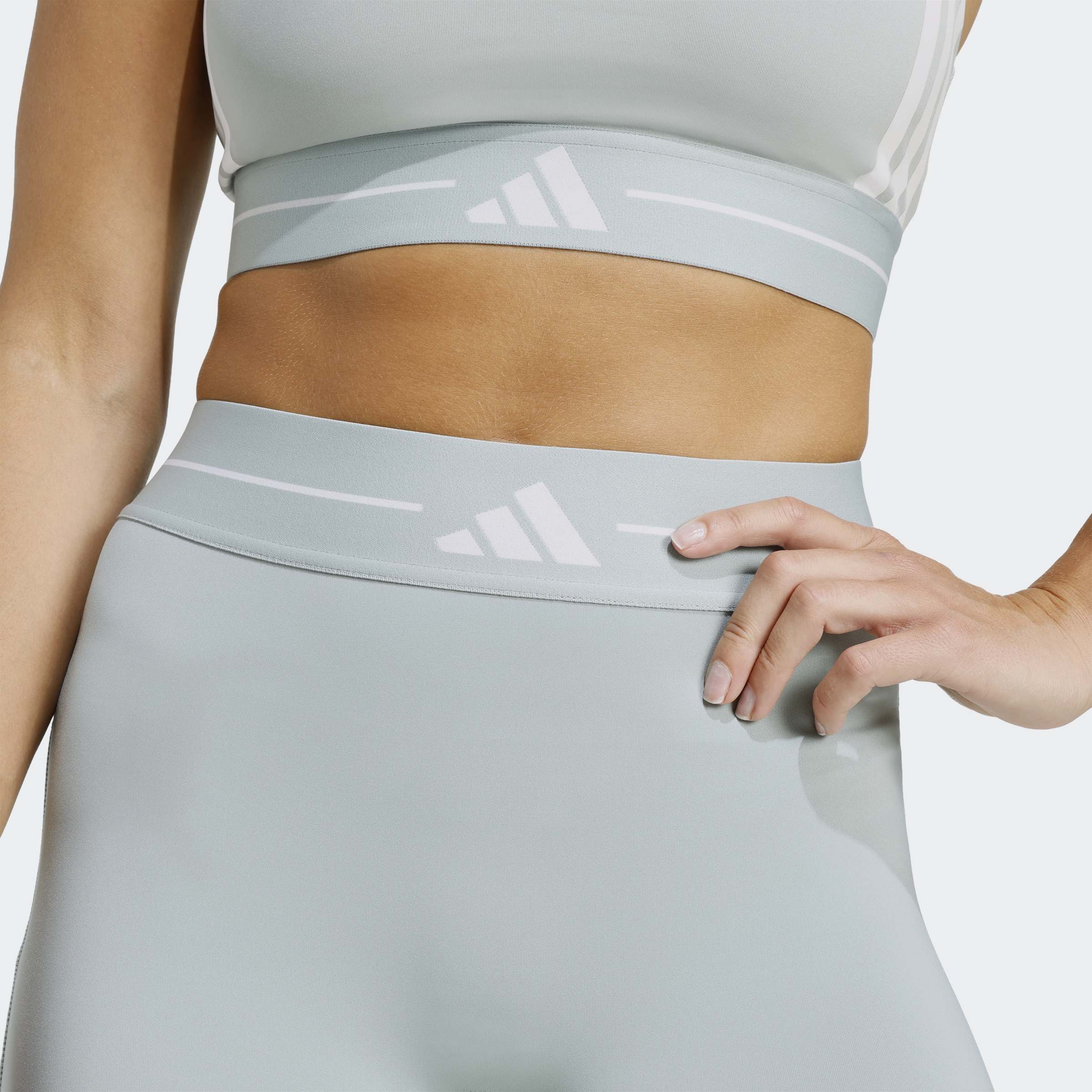 Trainingstights ADIDAS PERFORMANCE "HYPERGLAM 3-STRIPES FULL LENGTH LEGGING", Damen, Gr. S, N-Gr, grau (wonder sage, normal, gr.), Obermaterial: 85% Polyester, 15% Elasthan, Hosen Trainingstights wonder sage, normal, gr. S, N-Gr