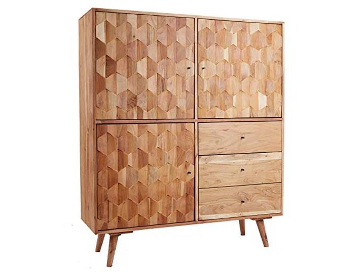 Highboard MYSTIC LIVING - 140cm - natur - Akazie mit Stauraum Handgefertigtes Unikat, montiert geliefert, Schubladen, pflegeleichte Oberfläche, natürliche Maserung, Eyecatcher, Massivholz