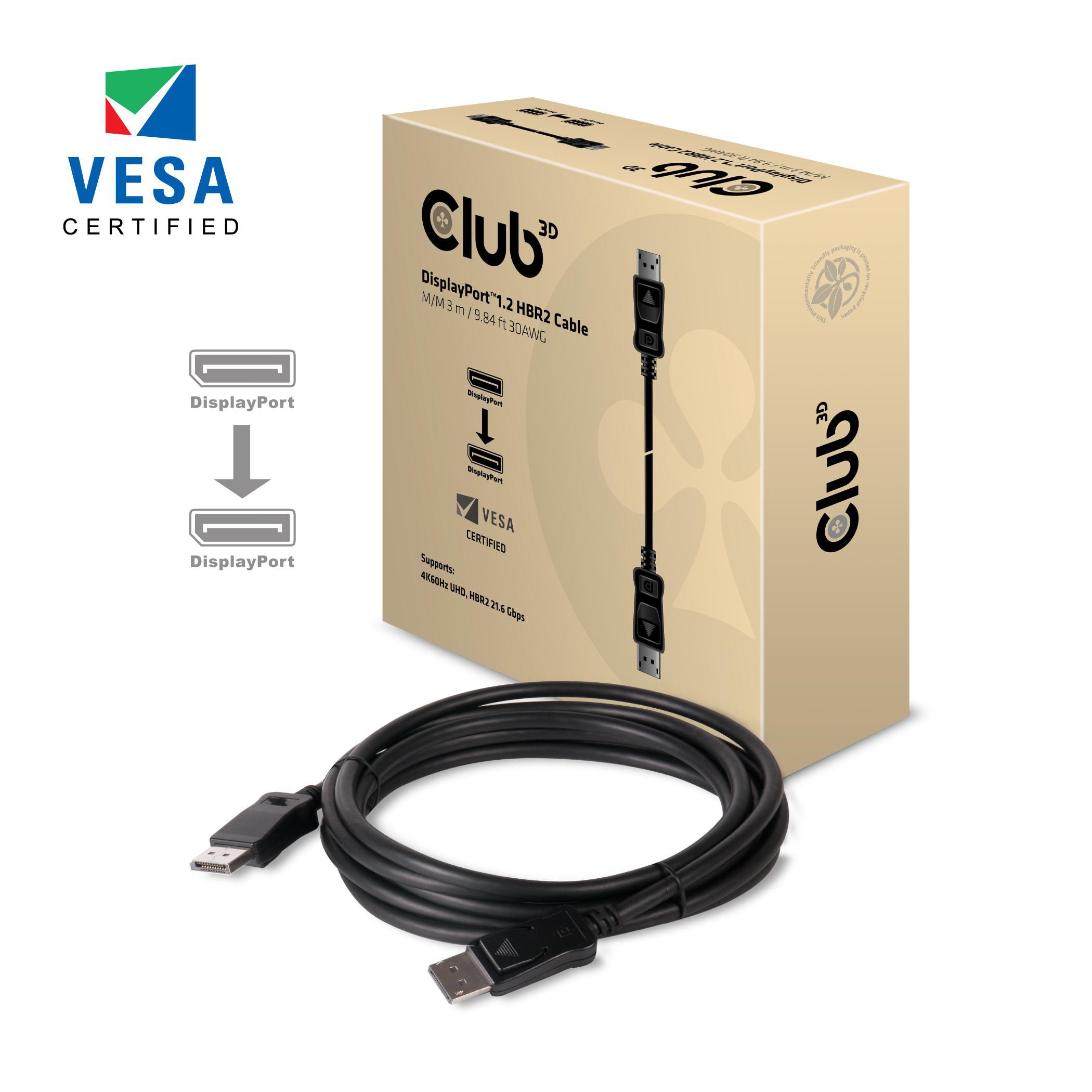 Club3D Club 3D CAC-1064 DisplayPort™ 1.2 Kabel HBR2 M/M 3m 30AWG