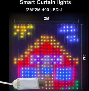 Perfect Picks Market Smart Curtain Lights With Bluetooth App Control LEDs RGB String Lights For Bedroom, Window, And DIY Decor usb 2x2m 400leds