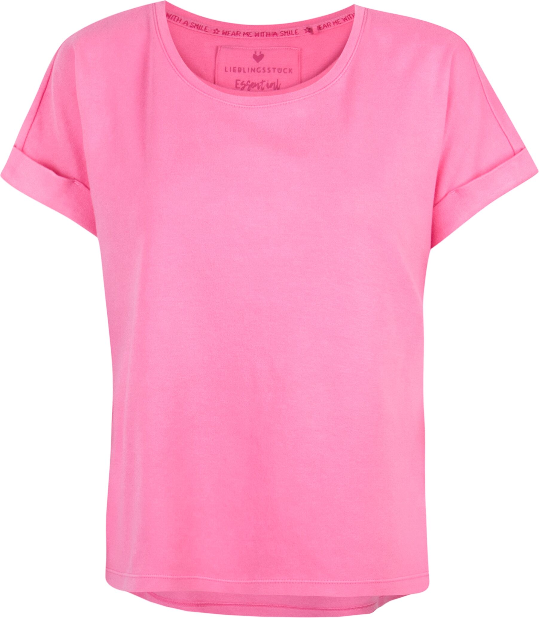 Rundhalsshirt LIEBLINGSSTÜCK "CamilaEp", Damen, Gr. XS (34), pink (lovely pink), Jersey, Obermaterial: 100% Baumwolle, clean, unifarben, regular fit taillenbedeckt, Rundhals, Umschlagbund, Shirts Rundhalsshirt, aus reiner Baumwolle lovely pink XS (34)