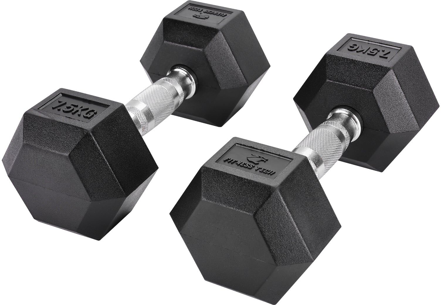 Fitness Tech Set de 2 mancuernas hexagonales .  (7.5 Kg) Negro