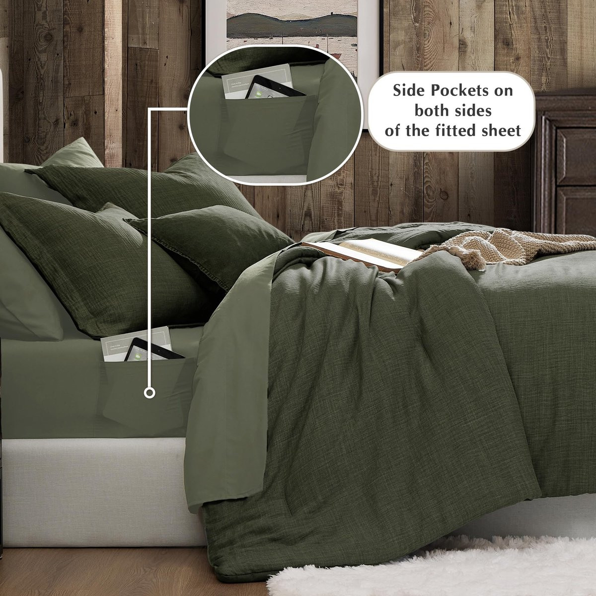Omgoods 7-delige Duvet Set voor Koningin - Donkergroen