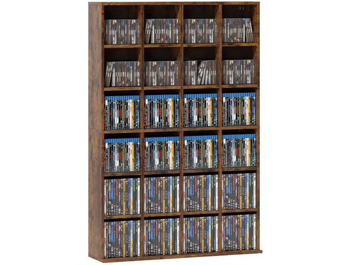 Meuble De Rangement Multimédia - Homcom - 456 Cd/ 336 Dvd - 24 Compartiments Et 16 Étagères Réglables - 89 X 20 X 130\,5 Cm - Marron
