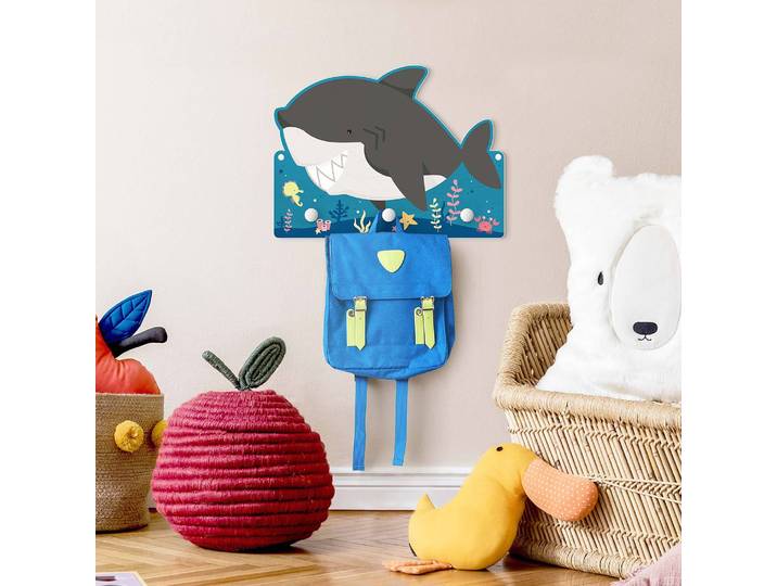 Patère enfants Requin souriant 40 x 30 x 1cm Bleu/Gris