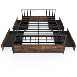 COSTWAY Metall-Doppelbett 140x200cm mit Lattenrost, 2 Schubladen, Kopf- und Fußteil, Jugendbett, kein Boxspring benötigt
