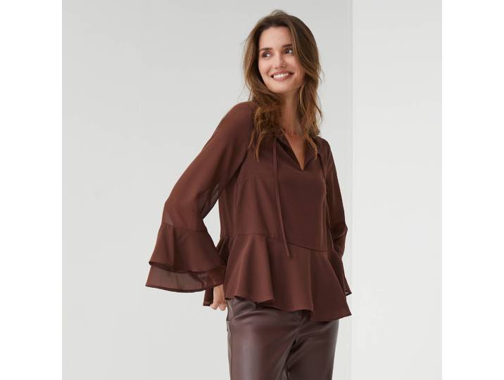 Blouse à basque volantée, voile uni - Blancheporte