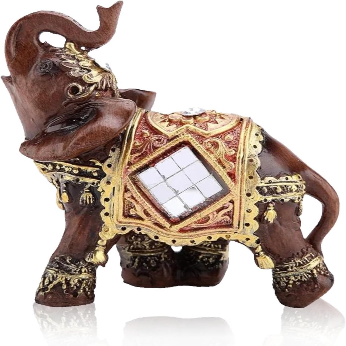 Houten Olifant Sculptuur voor Rijkdom en Welvaart - Decoratief Geluksbeeldje voor op je Bureau