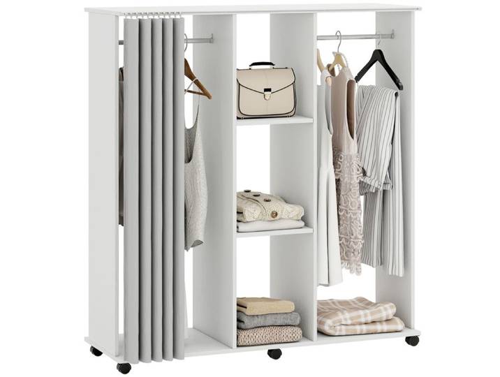 Armoire penderie mobile - HOMCOM - meuble de rangement 6 roulettes dressing chambre - bois - 120L x 40l x 128H cm - blanc