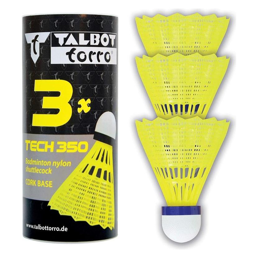 Talbot Torro Badmintonball Tech 350, medium, gelb/blau haltbarer Freizeit- und Trainings-Nylonfederball mit (479113)