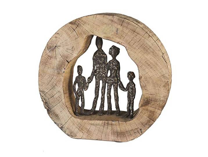 Casablanca Skulptur Familie, Deko Figur Naturfarben, Metall u. Mangoholz Statue Wohnzimmer, Büro Dekoration H. 28 cm x B. 30 cm - Geschenk Moderne Skulpturen, Familien, Zusammenhalt, Familiengründung